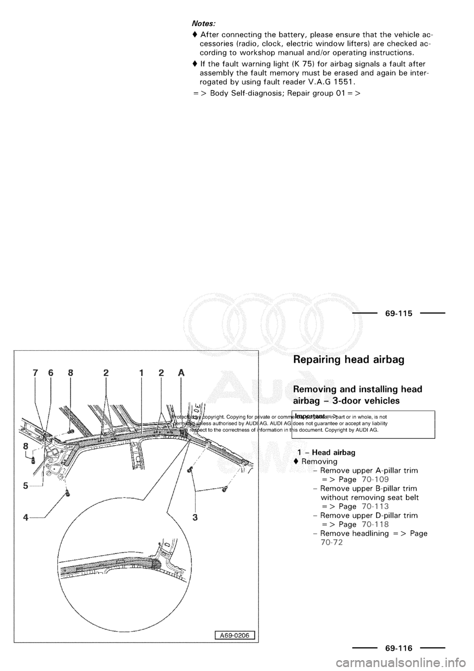 AUDI A3 1997 8L / 1.G General Body Assembly Interior Workshop Manual 