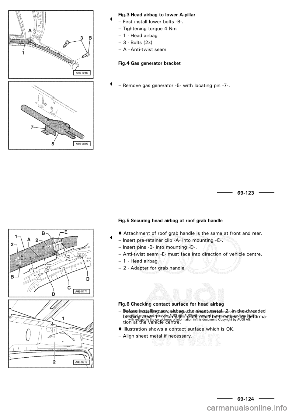 AUDI A3 1997 8L / 1.G General Body Assembly Interior Workshop Manual 
