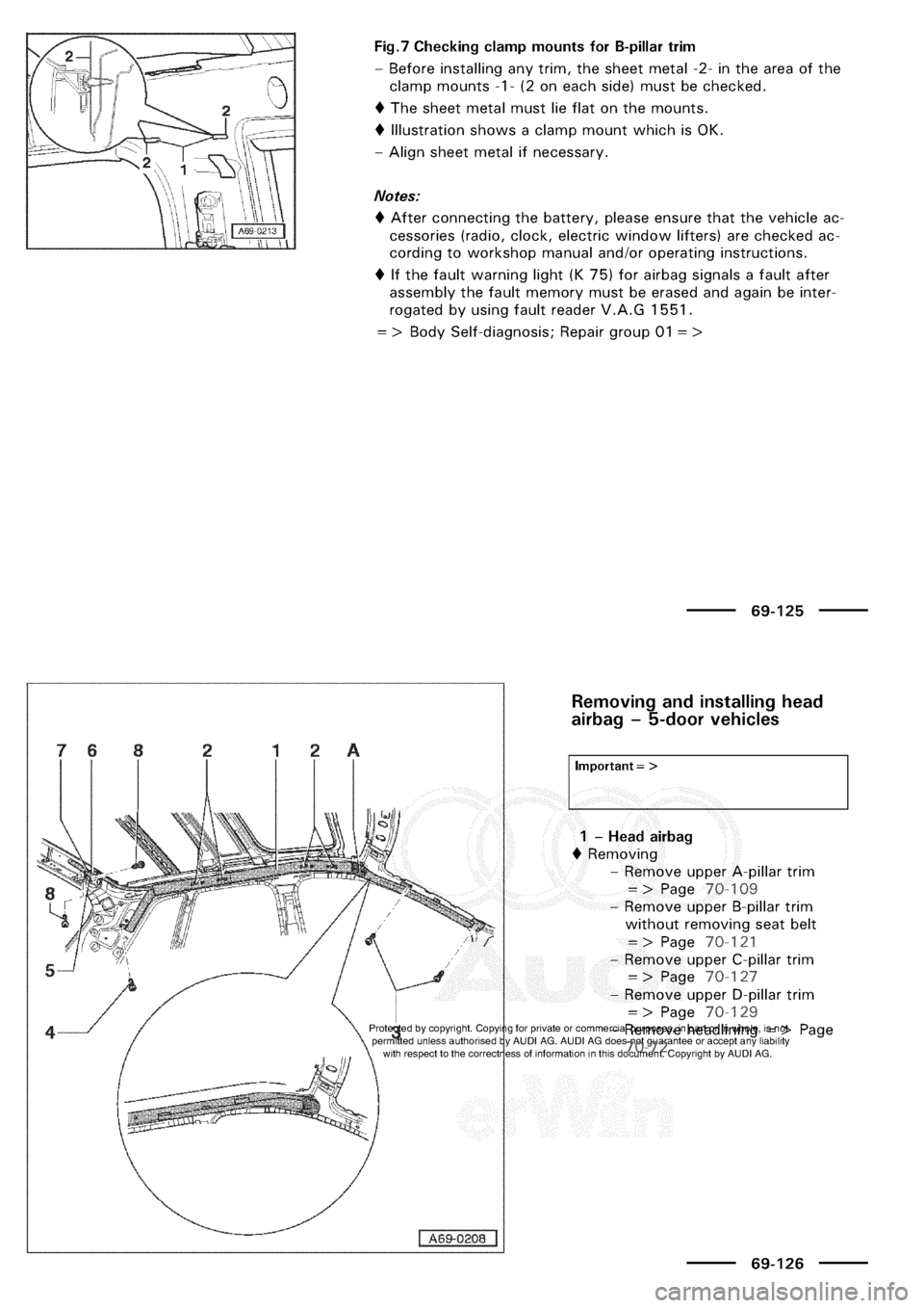 AUDI A3 1997 8L / 1.G General Body Assembly Interior Workshop Manual 