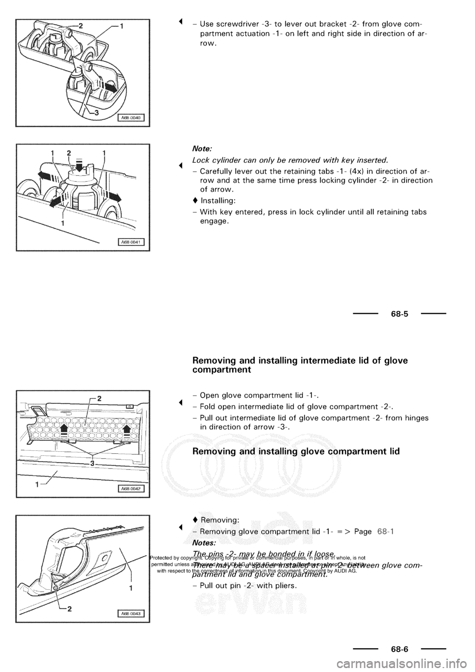 AUDI A3 2003 8L / 1.G General Body Assembly Interior Workshop Manual 