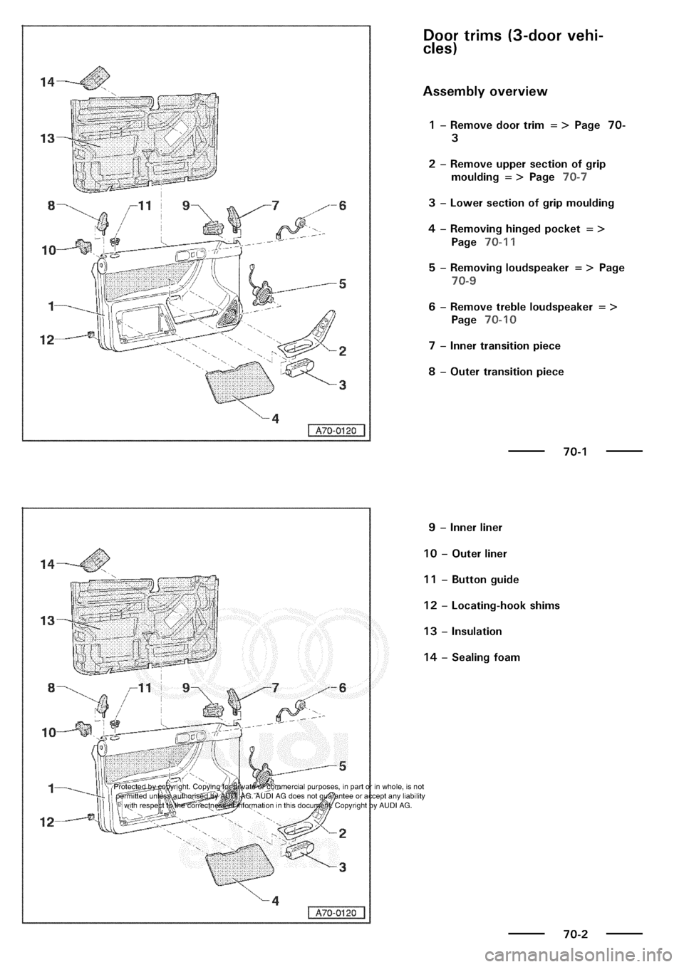 AUDI A3 1997 8L / 1.G General Body Assembly Interior Workshop Manual 