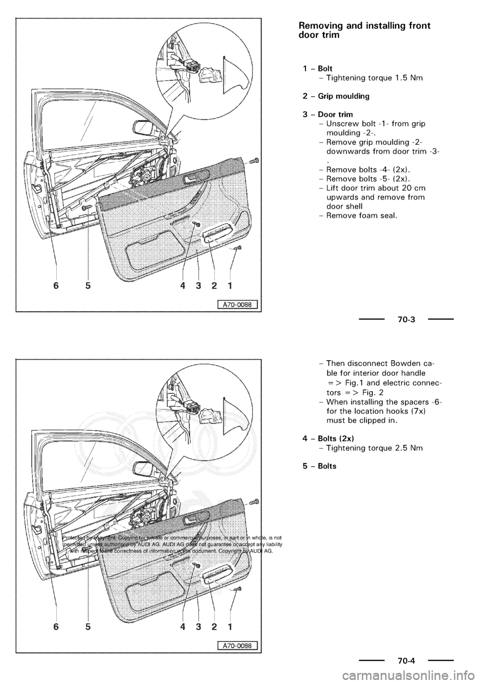AUDI A3 1997 8L / 1.G General Body Assembly Interior Workshop Manual 