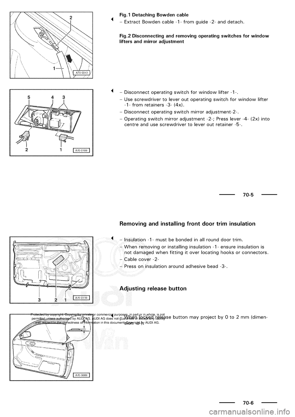 AUDI A3 1997 8L / 1.G General Body Assembly Interior Workshop Manual 
