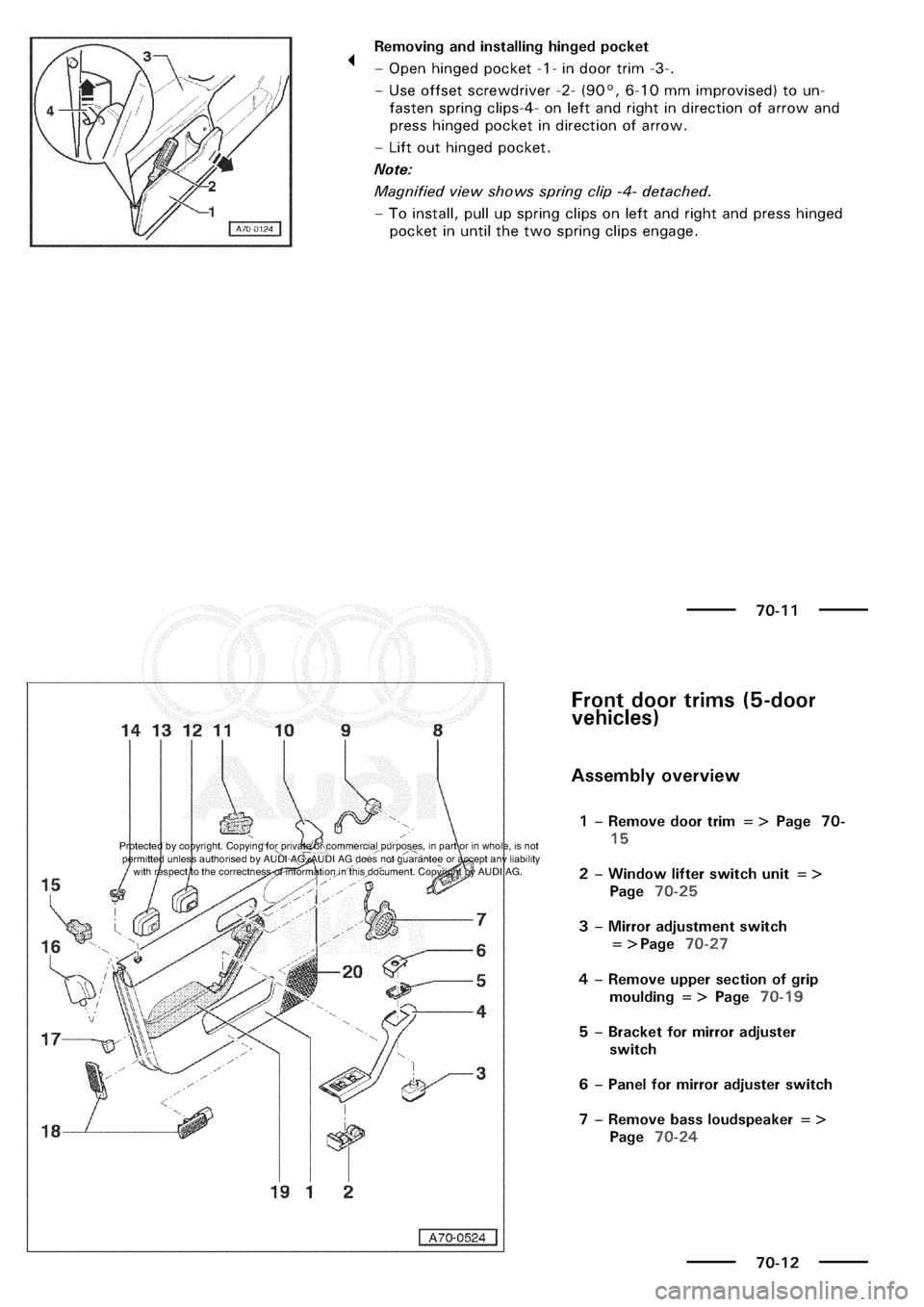 AUDI A3 1997 8L / 1.G General Body Assembly Interior Workshop Manual 
