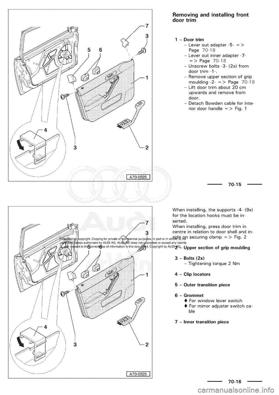 AUDI A3 1997 8L / 1.G General Body Assembly Interior Workshop Manual 