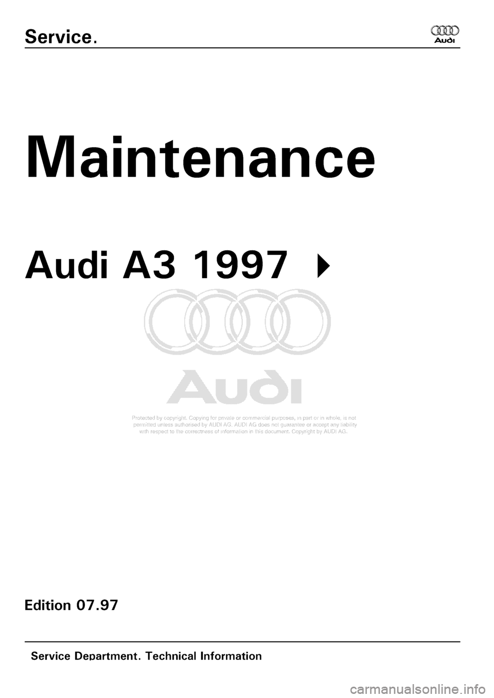 AUDI A3 2001 8L / 1.G Maintenance Workshop Manual 