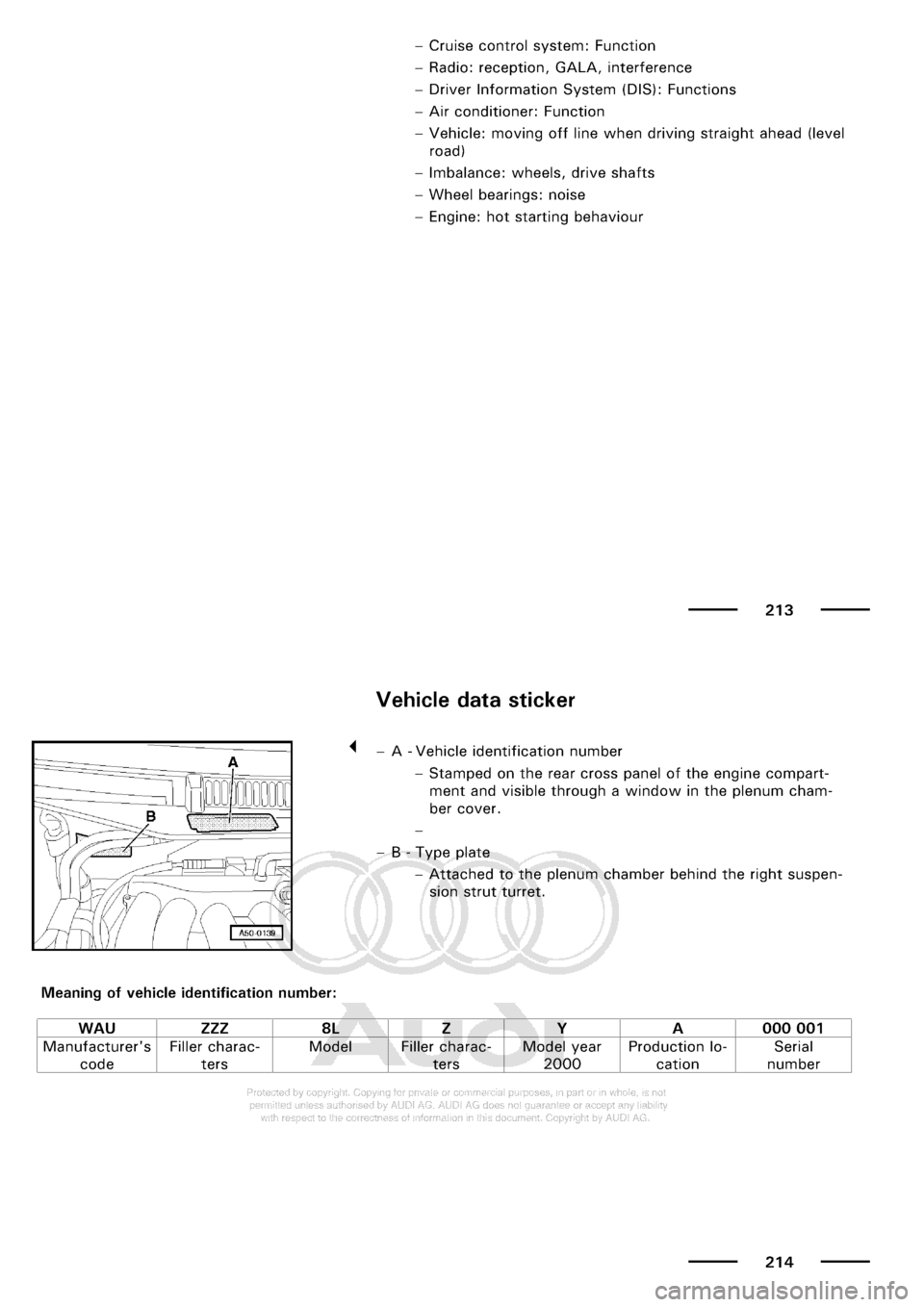 AUDI A3 2001 8L / 1.G Maintenance Workshop Manual 