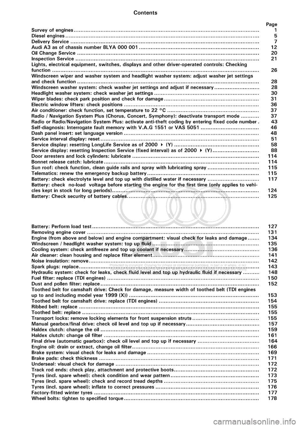 AUDI A3 2001 8L / 1.G Maintenance Workshop Manual 