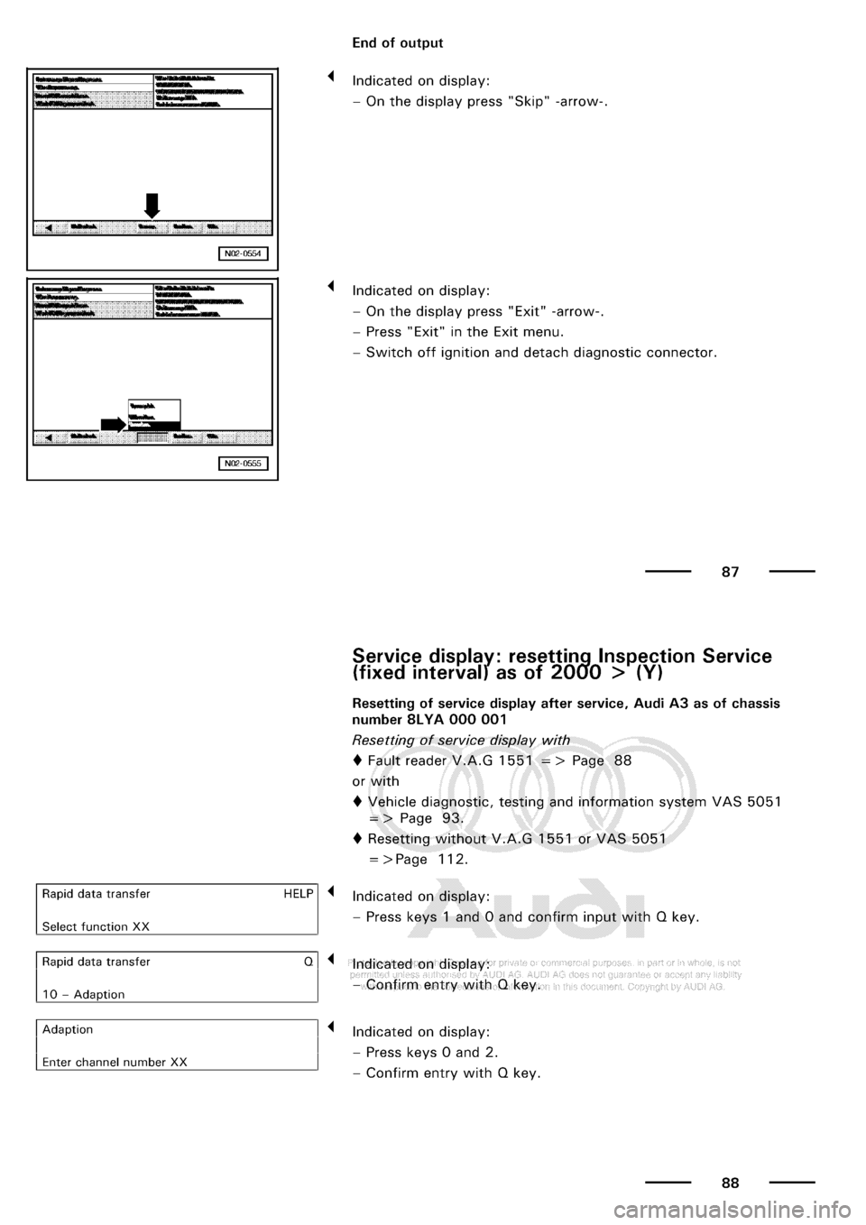 AUDI A3 2001 8L / 1.G Maintenance Workshop Manual 