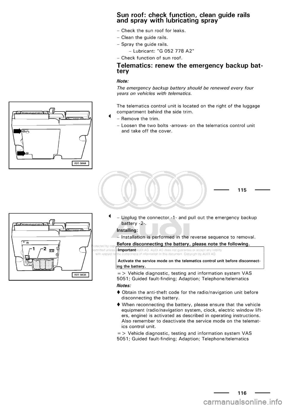 AUDI A3 2001 8L / 1.G Maintenance Workshop Manual 