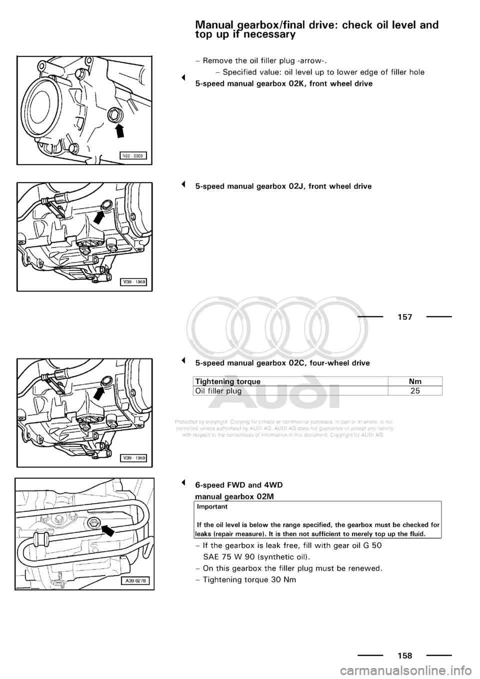 AUDI A3 2001 8L / 1.G Maintenance Workshop Manual 