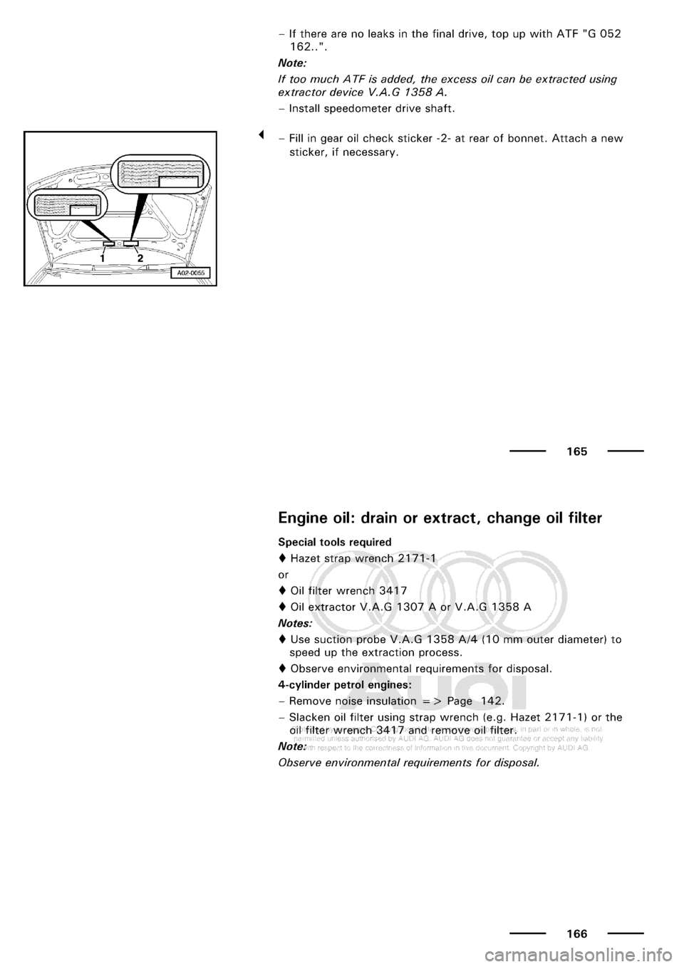 AUDI A3 2001 8L / 1.G Maintenance Workshop Manual 