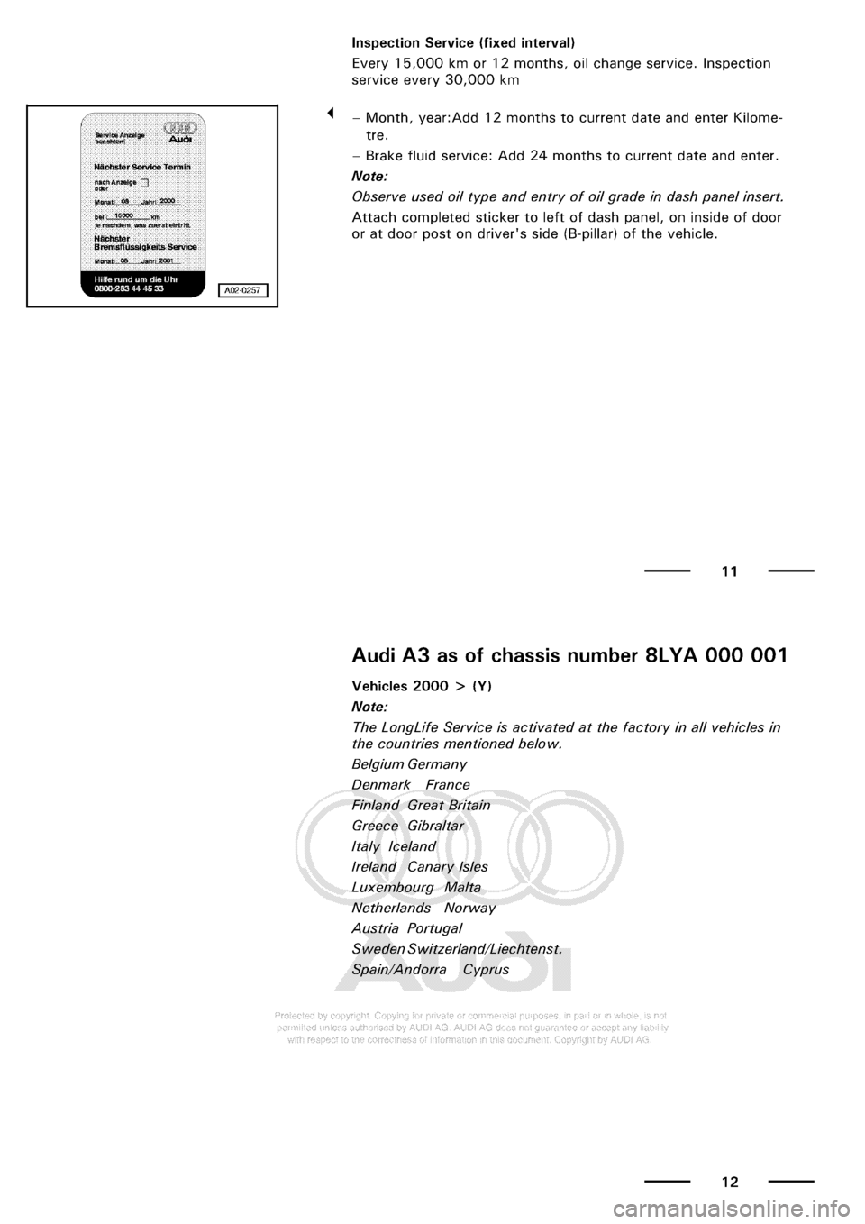 AUDI A3 2001 8L / 1.G Maintenance Workshop Manual 