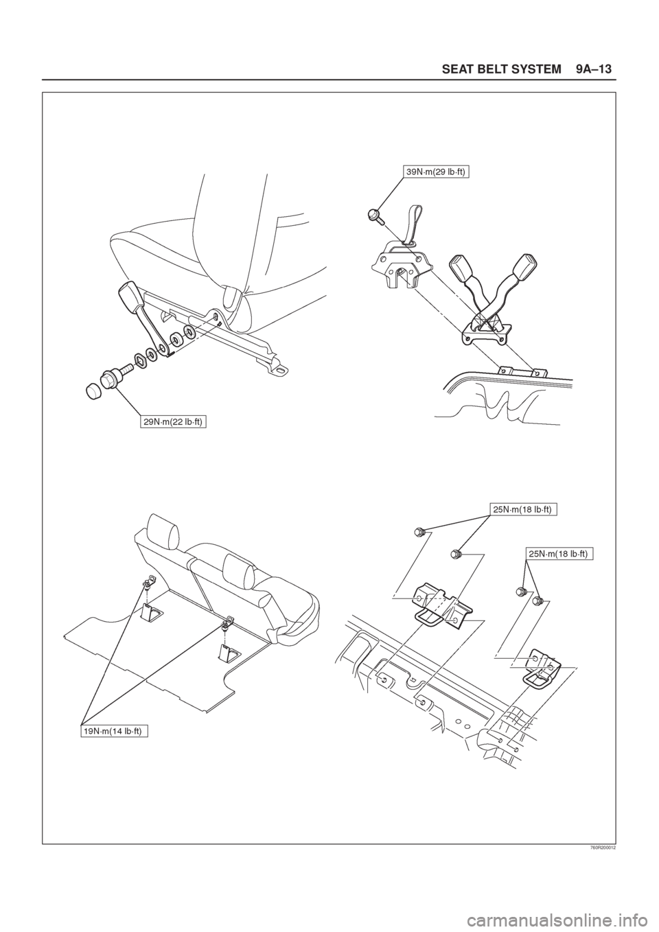 ISUZU AXIOM 2002  Service Repair Manual SEAT BELT SYSTEM9A±13
760R200012 