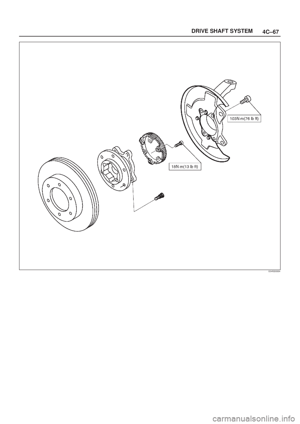 ISUZU AXIOM 2002  Service Repair Manual 4C±67 DRIVE SHAFT SYSTEM
E04R200004 