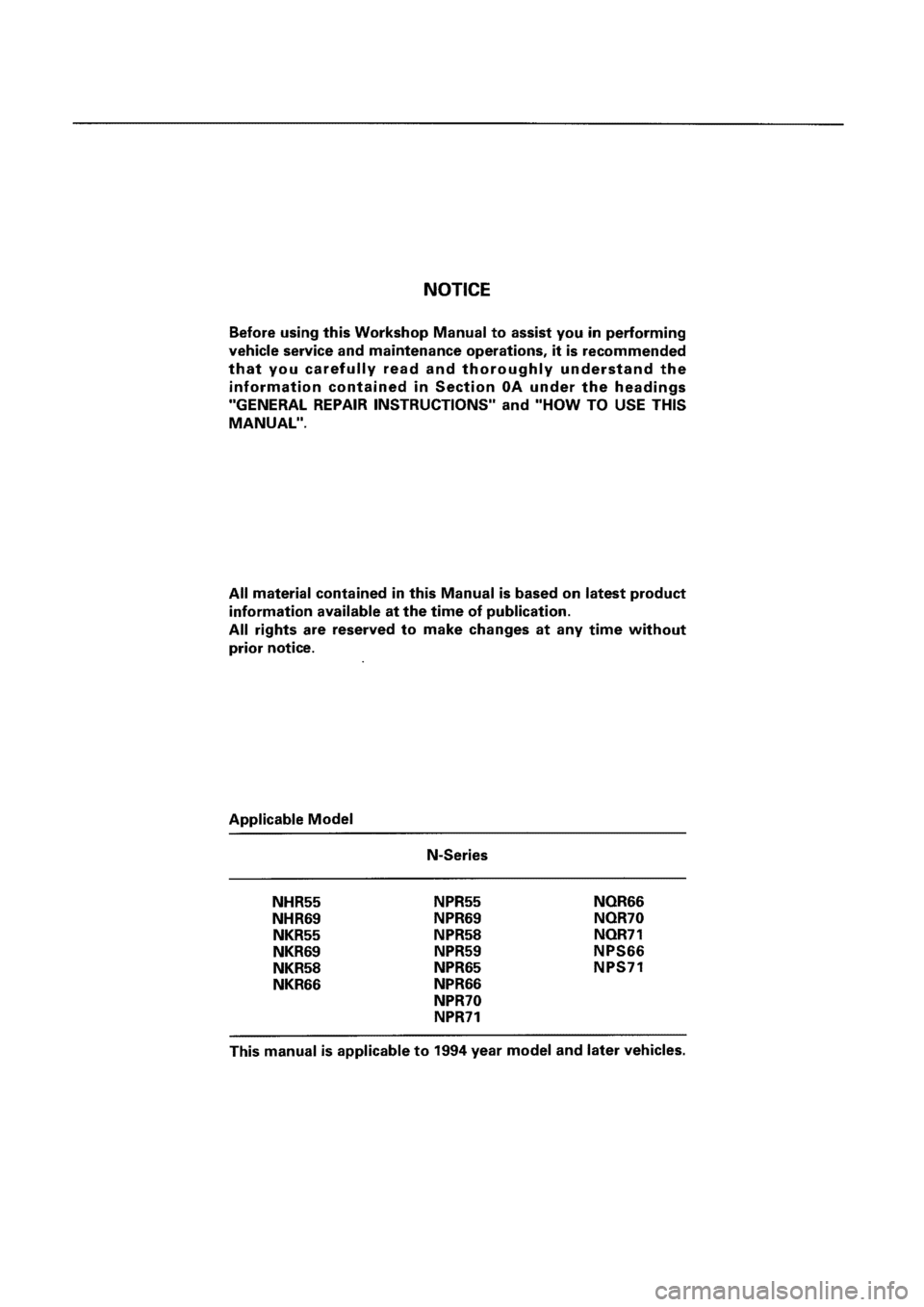 ISUZU ELF 1999  Workshop Manual 