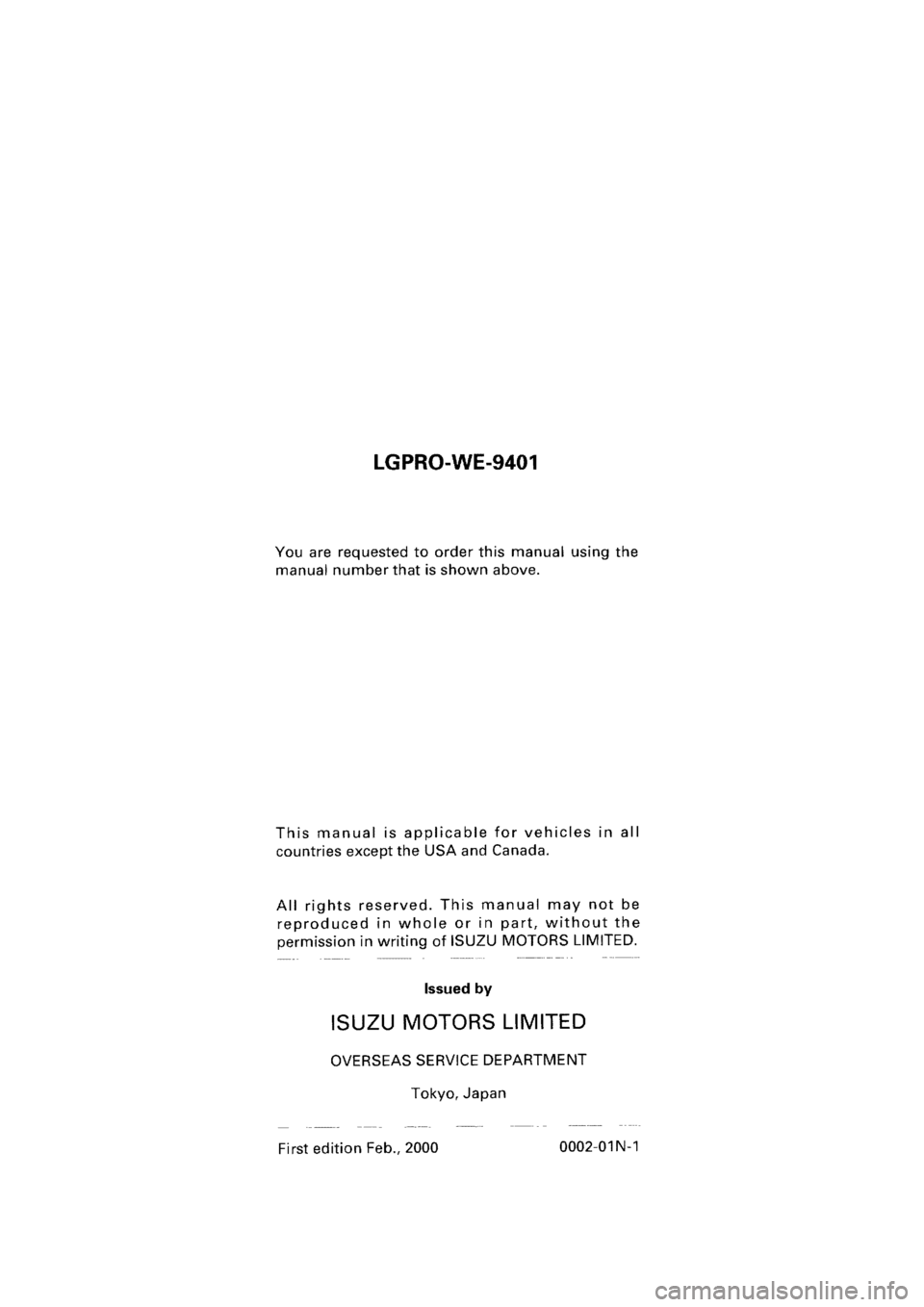 ISUZU ELF 1999  Workshop Manual 