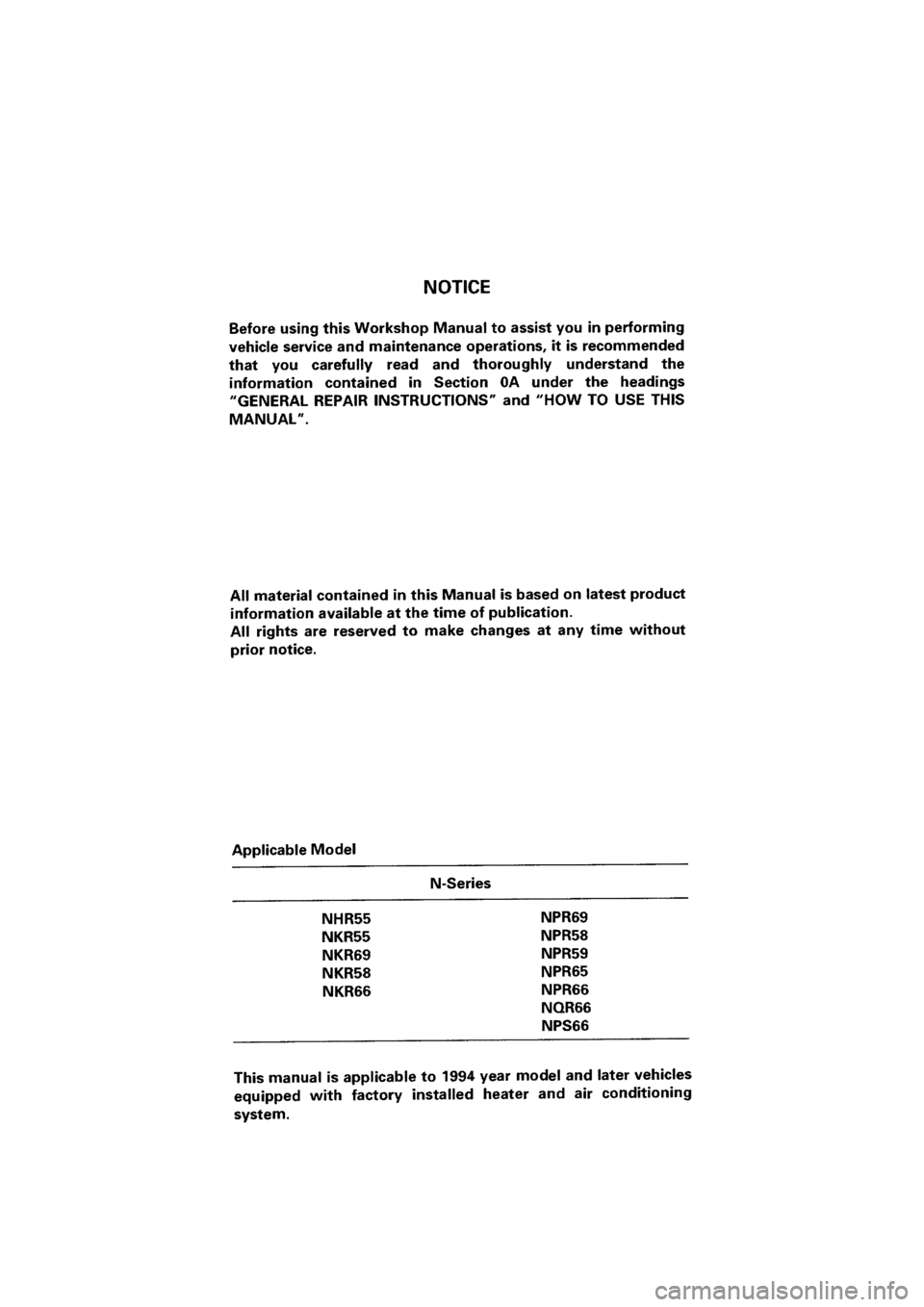 ISUZU ELF 1999  Workshop Manual 