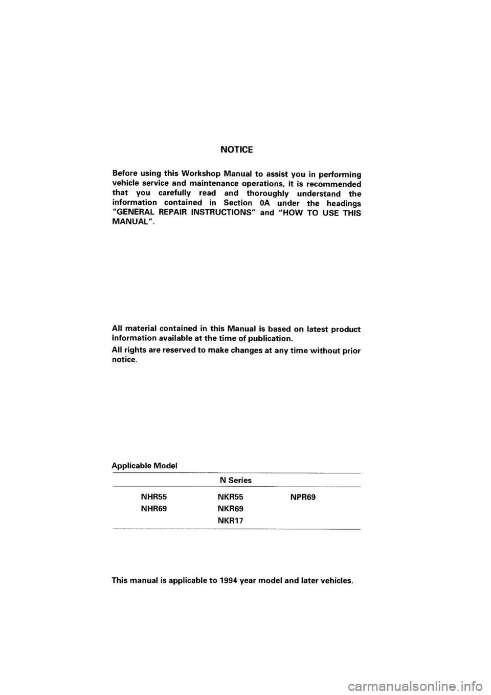 ISUZU ELF 1999  Workshop Manual 
