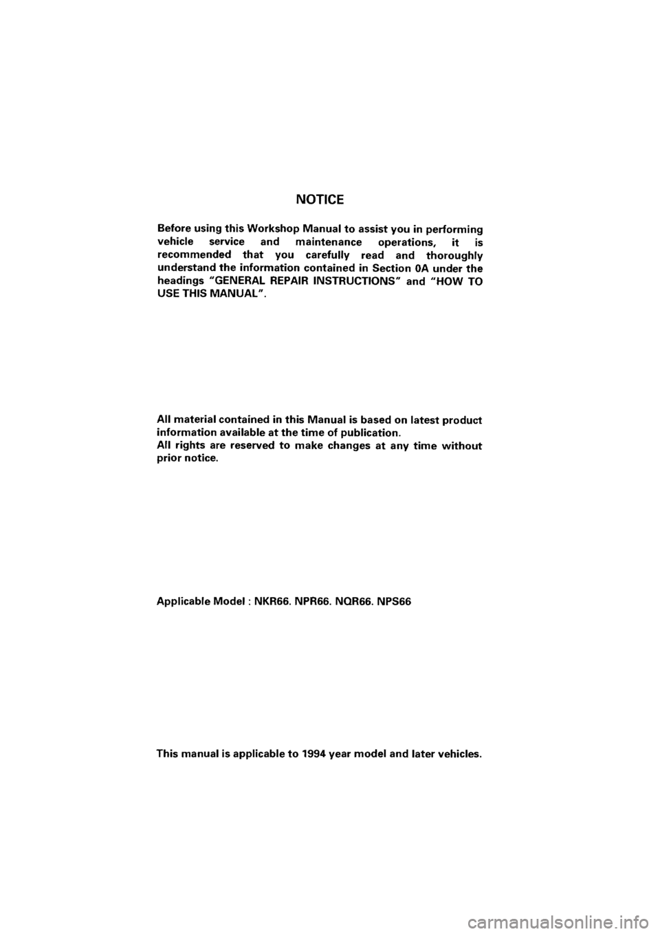 ISUZU ELF 1999  Workshop Manual 