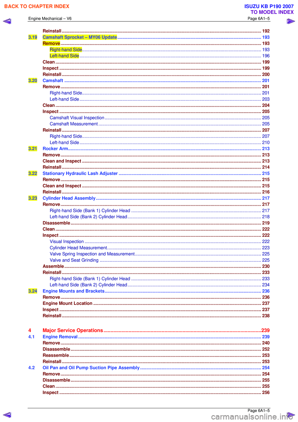 ISUZU KB P190 2007  Workshop Repair Manual Engine Mechanical – V6 Page 6A1–5 
 Page 6A1–5 
Reinstall ........................................................................................................................................