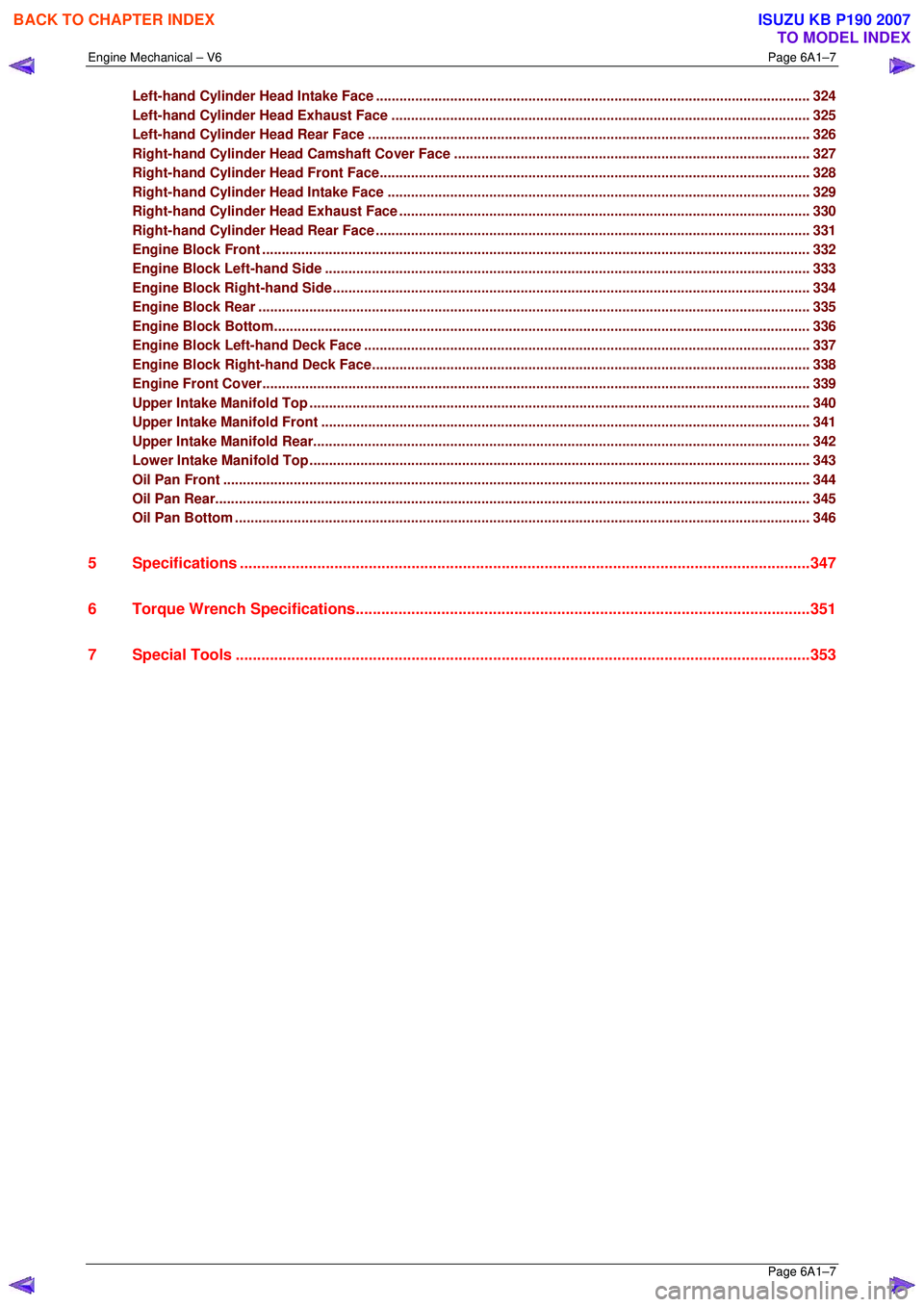 ISUZU KB P190 2007  Workshop Repair Manual Engine Mechanical – V6 Page 6A1–7 
 Page 6A1–7 
Left-hand Cylinder Head Intake Face ............................................................................................ .................