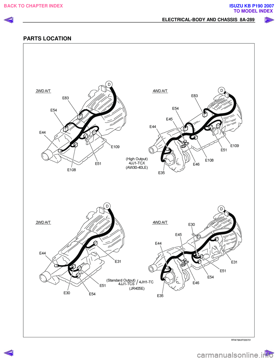 ISUZU KB P190 2007  Workshop Repair Manual ELECTRICAL-BODY AND CHASSIS  8A-289 
  
PARTS LOCATION 
   
 
 
 
 
 
 
 
 
 
 
 
 
 
 
RTW 78AXF035701 
 
BACK TO CHAPTER INDEX TO MODEL INDEXISUZU KB P190 2007 