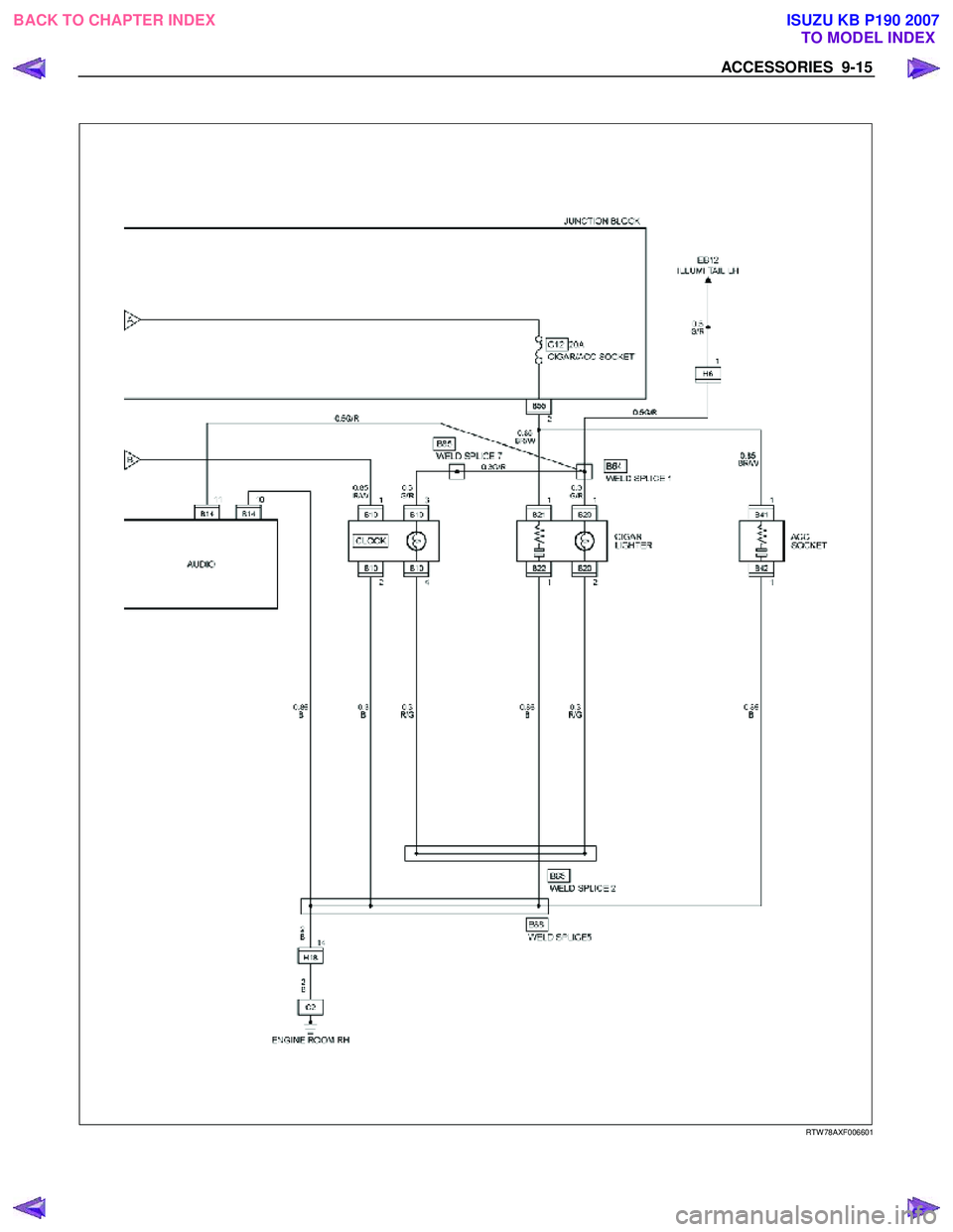 ISUZU KB P190 2007  Workshop Repair Manual ACCESSORIES  9-15 
 
 
   
 
 
 
 
 
 
RTW 78AXF006601 
 
  
 
 
BACK TO CHAPTER INDEX TO MODEL INDEXISUZU KB P190 2007 