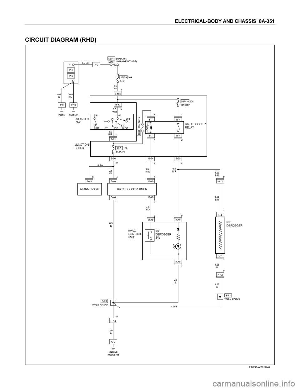 ISUZU TF SERIES 2004  Workshop Manual ELECTRICAL-BODY AND CHASSIS  8A-351 
 
CIRCUIT DIAGRAM (RHD) 
  
 
 
 
RTW48AXF029901  