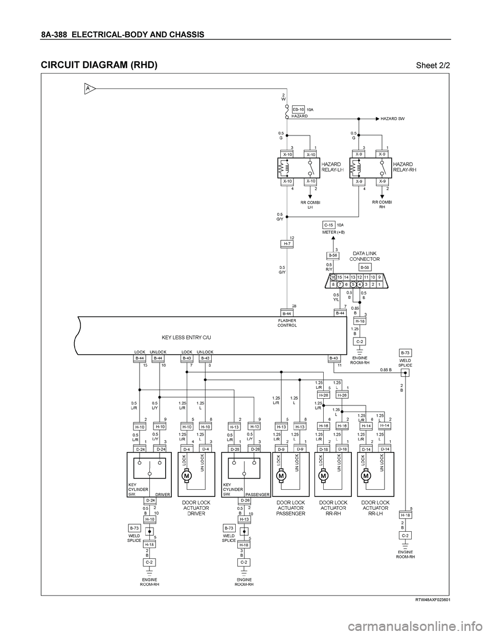 ISUZU TF SERIES 2004  Workshop Manual 8A-388  ELECTRICAL-BODY AND CHASSIS 
 
CIRCUIT DIAGRAM (RHD) Sheet 2/2 
  
 
 
RTW48AXF023601  