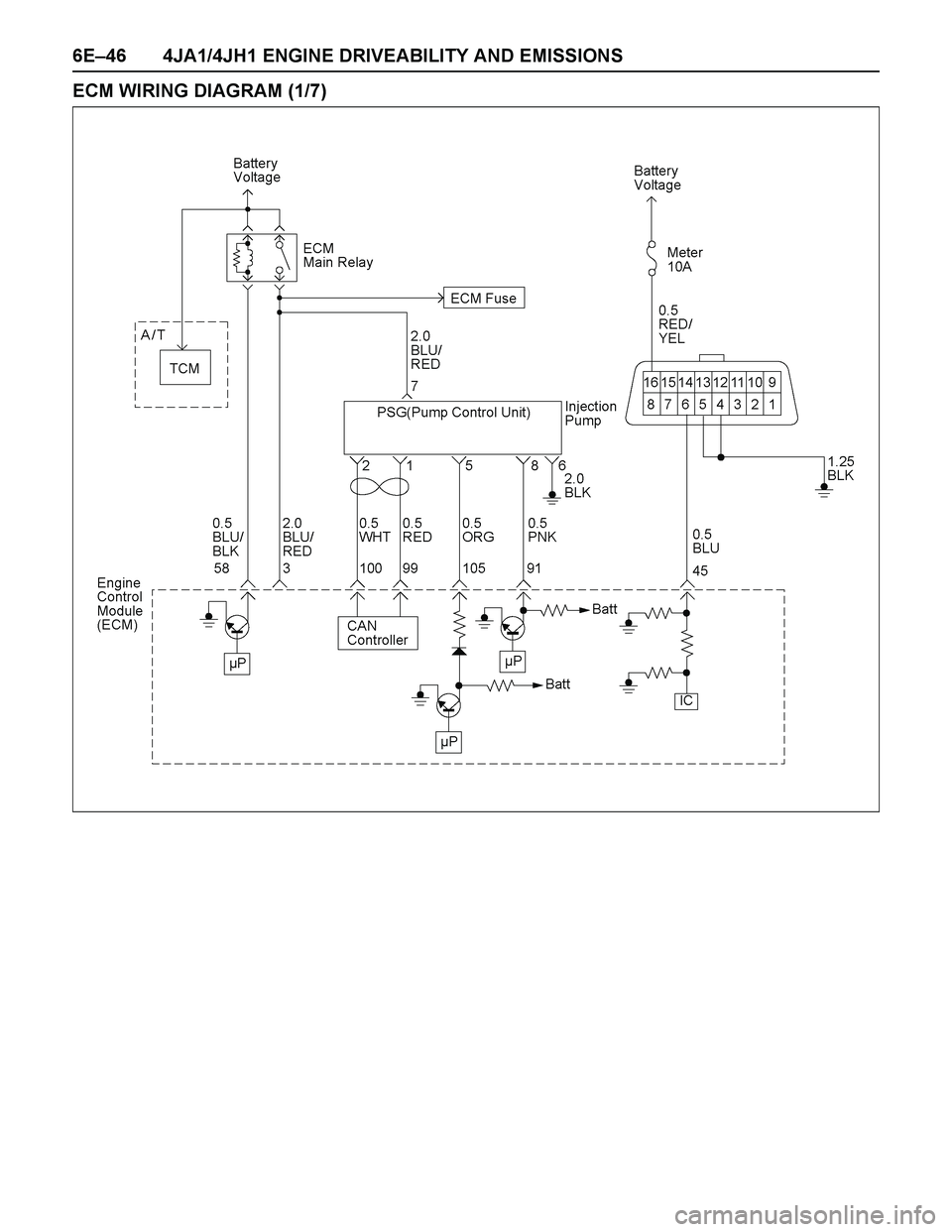 ISUZU TF SERIES 2004  Workshop Manual 6E–46 4JA1/4JH1 ENGINE DRIVEABILITY AND EMISSIONS
ECM WIRING DIAGRAM (1/7) 