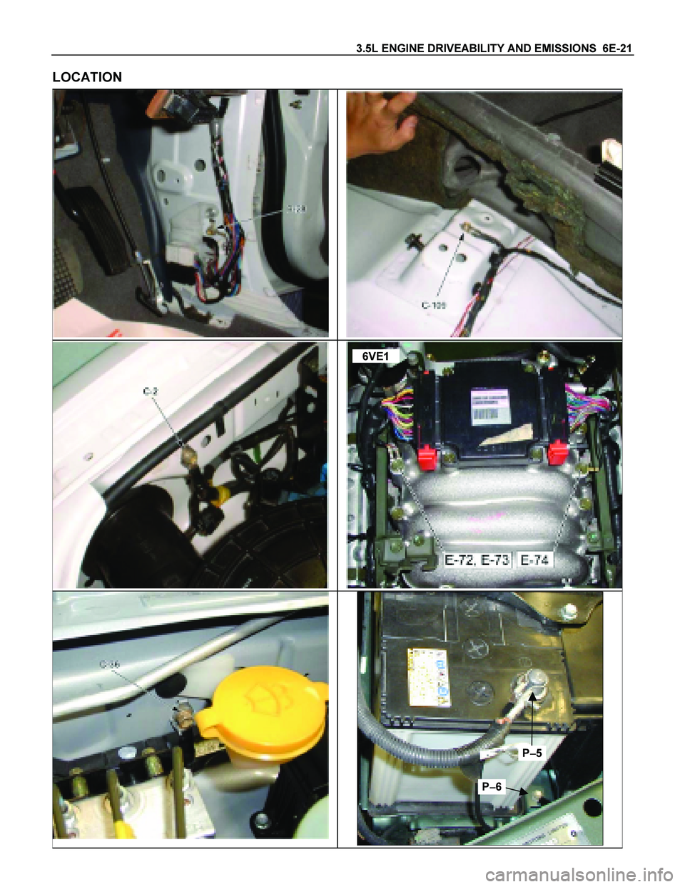 ISUZU TF SERIES 2004  Workshop Manual 3.5L ENGINE DRIVEABILITY AND EMISSIONS  6E-21  
LOCATION 
 
 
P 
   
 
5 
P  
   
 
6 
6VE1 
  
