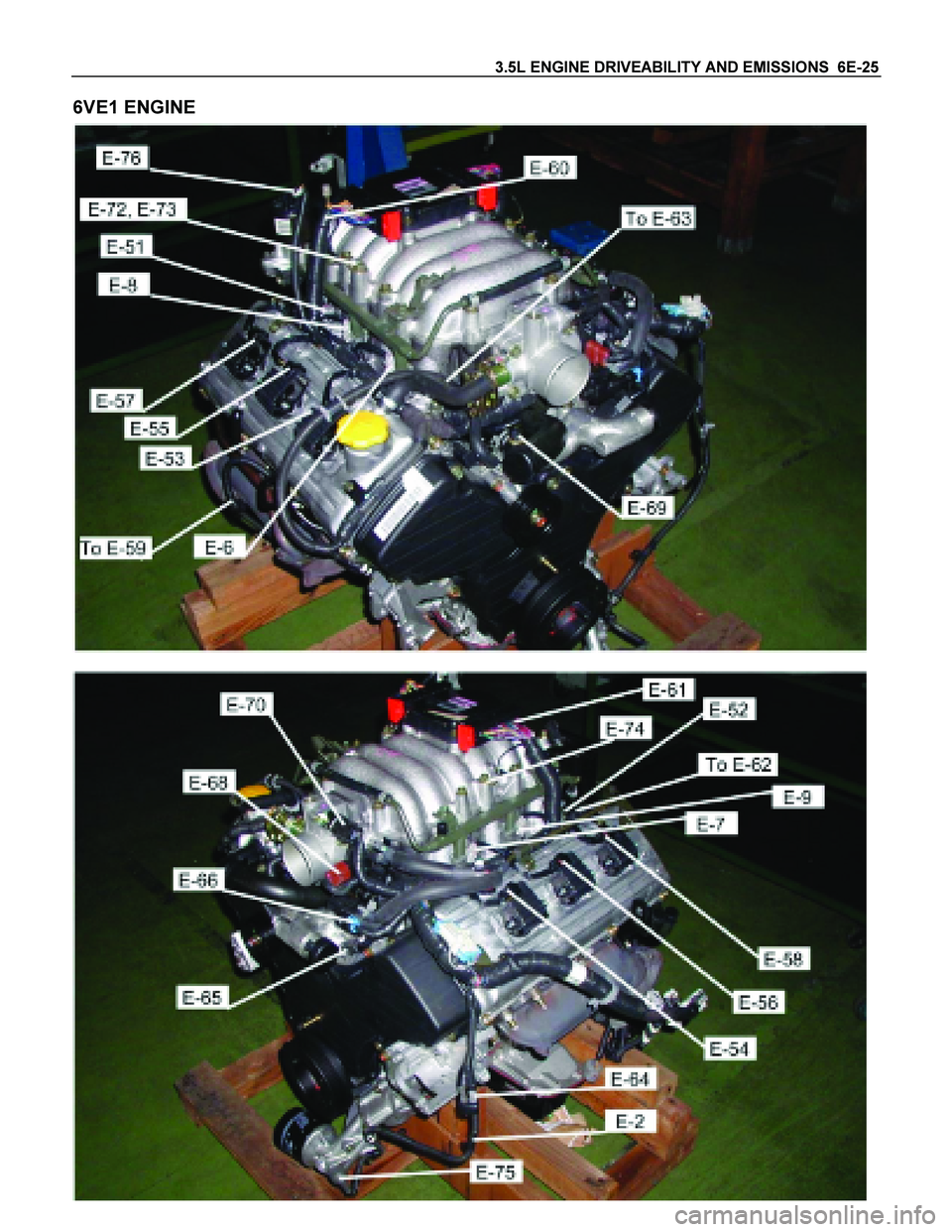ISUZU TF SERIES 2004  Workshop Manual 3.5L ENGINE DRIVEABILITY AND EMISSIONS  6E-25 
6VE1 ENGINE 
 
 
  