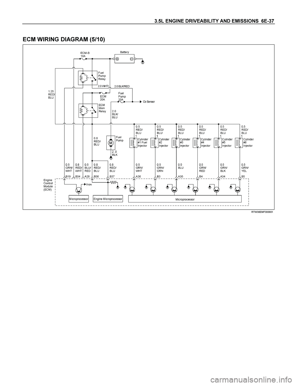 ISUZU TF SERIES 2004  Workshop Manual 3.5L ENGINE DRIVEABILITY AND EMISSIONS  6E-37 
 
ECM WIRING DIAGRAM (5/10) 
  
 
 
RTW36EMF000901  