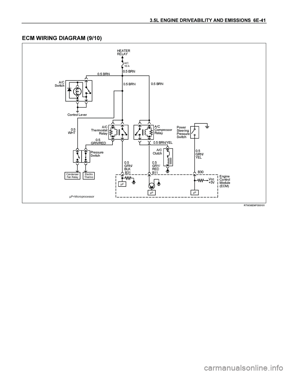 ISUZU TF SERIES 2004  Workshop Manual 3.5L ENGINE DRIVEABILITY AND EMISSIONS  6E-41 
 
ECM WIRING DIAGRAM (9/10) 
  
 
 
RTW36EMF000101 
  