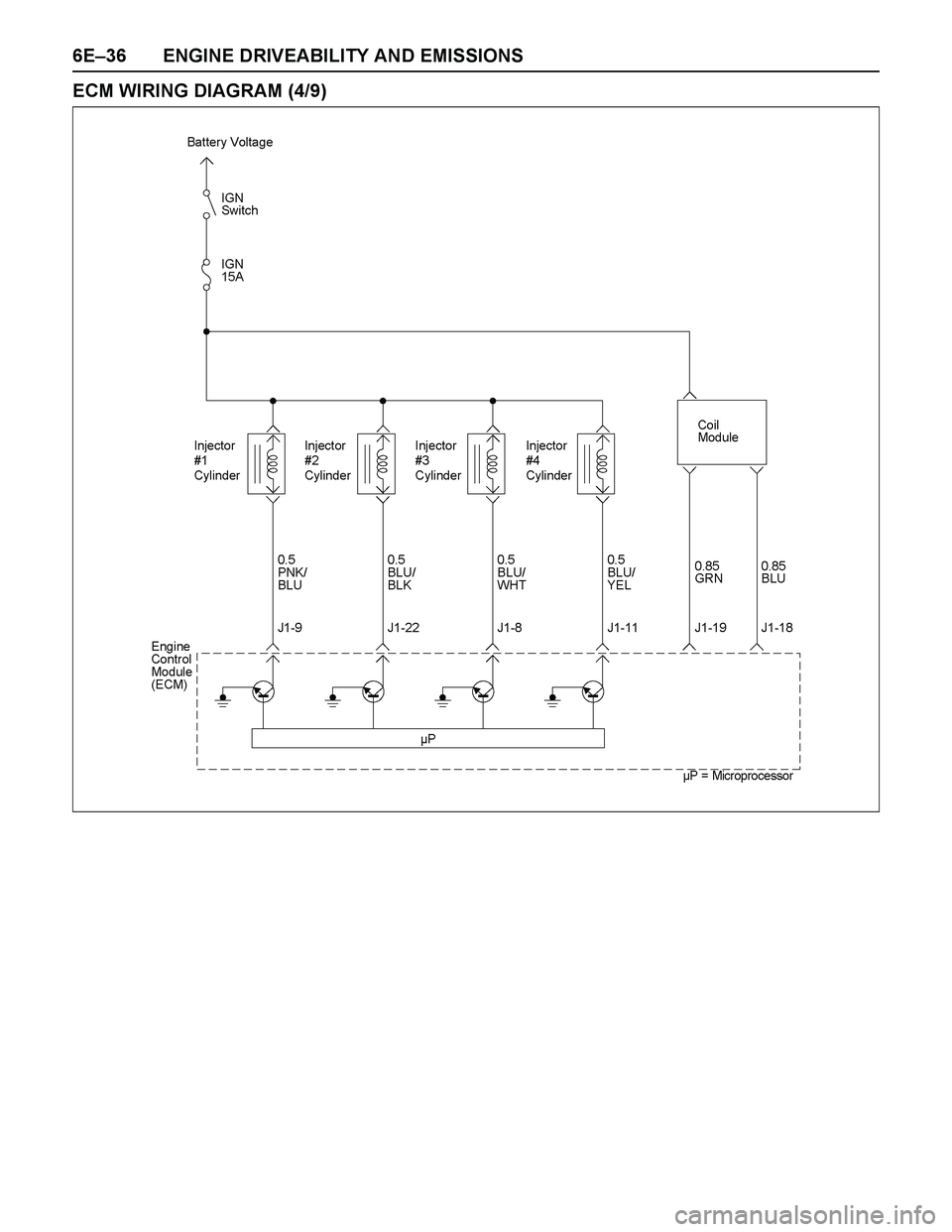 ISUZU TF SERIES 2004  Workshop Manual 6E–36 ENGINE DRIVEABILITY AND EMISSIONS
ECM WIRING DIAGRAM (4/9) 