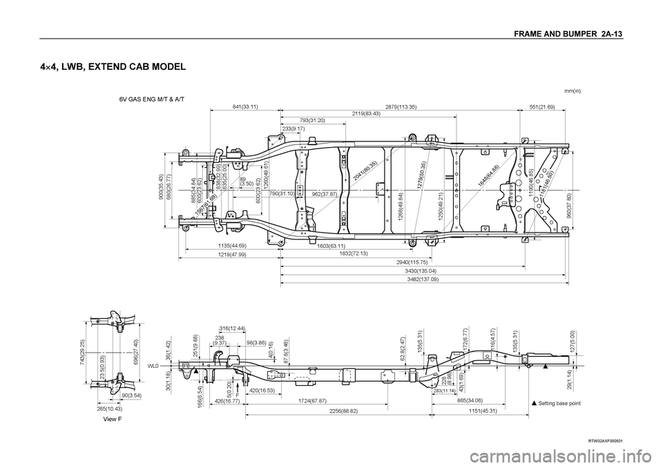 ISUZU TF SERIES 2004  Workshop Manual FRAME AND BUMPER  2A-13 
 
4
 4, LWB, EXTEND CAB MODEL 
 
 
 RTW32AXF000501 
  