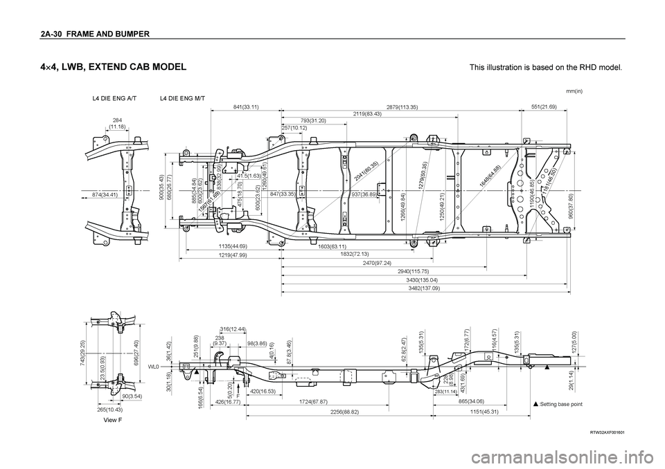 ISUZU TF SERIES 2004  Workshop Manual 2A-30  FRAME AND BUMPER  
4
 4, LWB, EXTEND CAB MODEL
  This illustration is based on the RHD model.
 
 
 RTW32AXF001601  