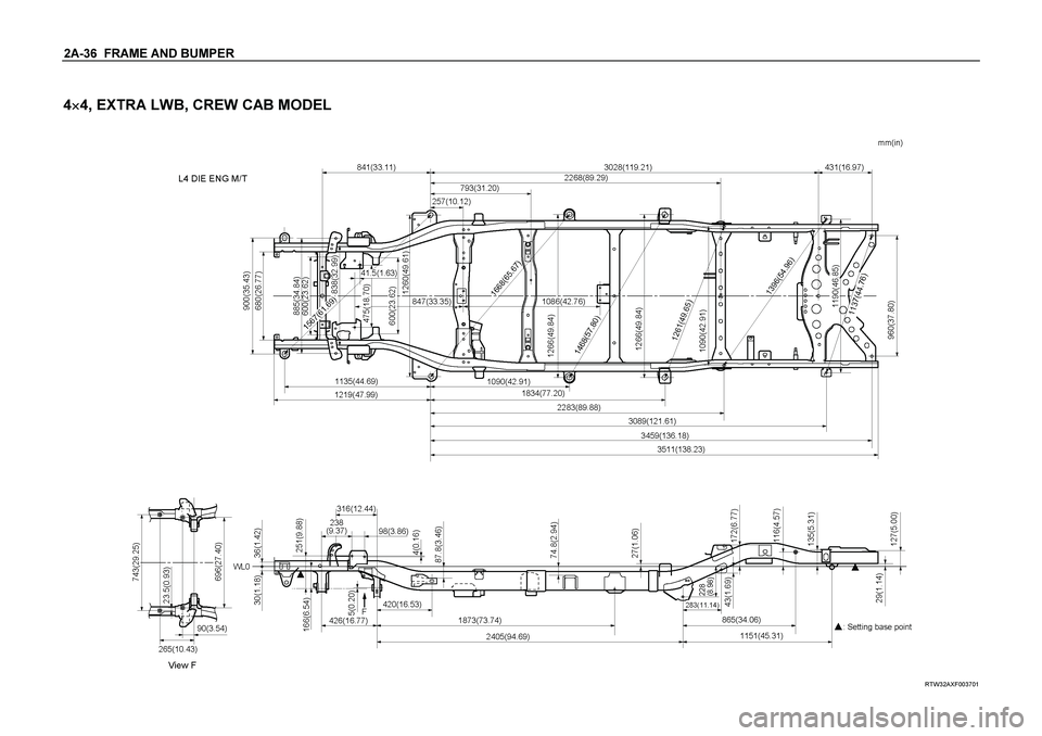 ISUZU TF SERIES 2004  Workshop Manual 2A-36  FRAME AND BUMPER  
4
 4, EXTRA LWB, CREW CAB MODEL 
 
 
RTW32AXF003701  