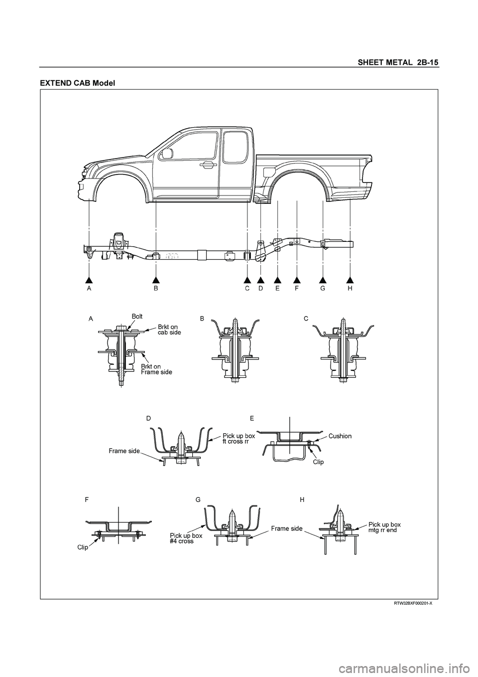 ISUZU TF SERIES 2004  Workshop Manual SHEET METAL  2B-15
 
EXTEND CAB Model 
  
 
 
 
 
 RTW32BXF000201-X  