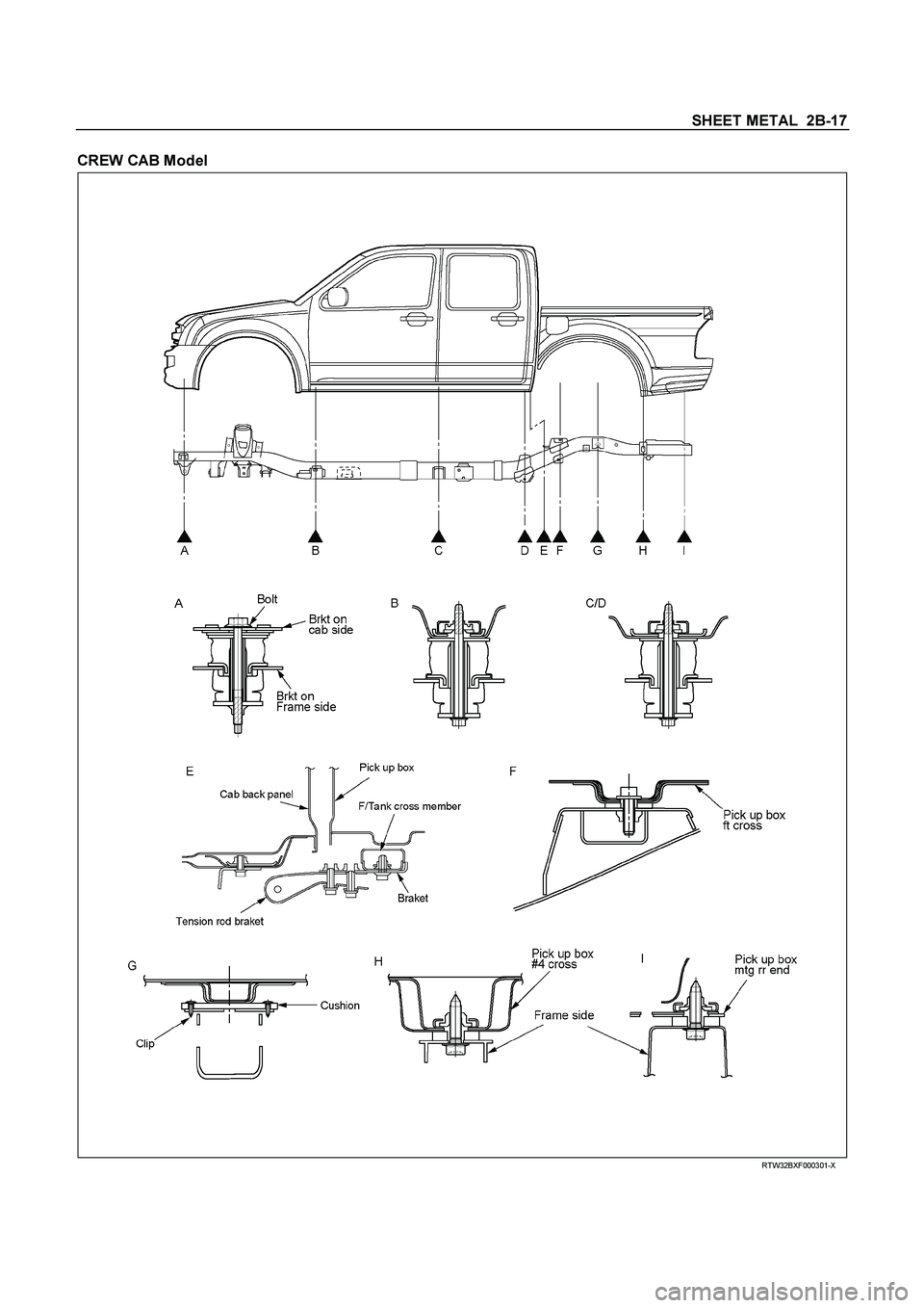 ISUZU TF SERIES 2004  Workshop Manual SHEET METAL  2B-17
 
CREW CAB Model 
  
 
 
 
 
 RTW32BXF000301-X  