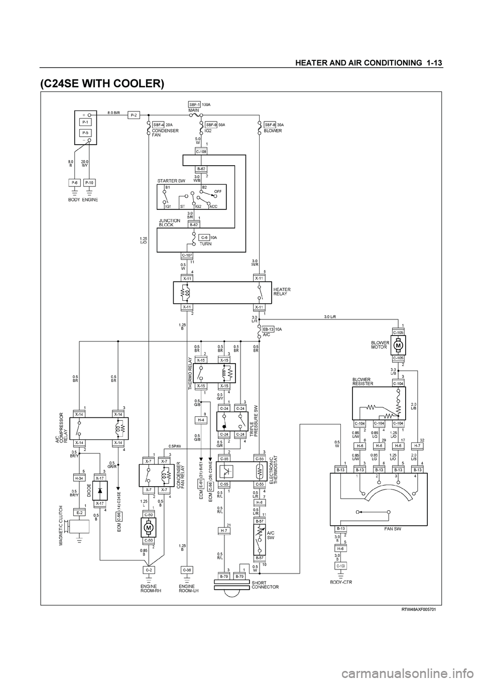 ISUZU TF SERIES 2004  Workshop Manual HEATER AND AIR CONDITIONING  1-13 
(C24SE WITH COOLER) 
  
 
 RTW48AXF005701  