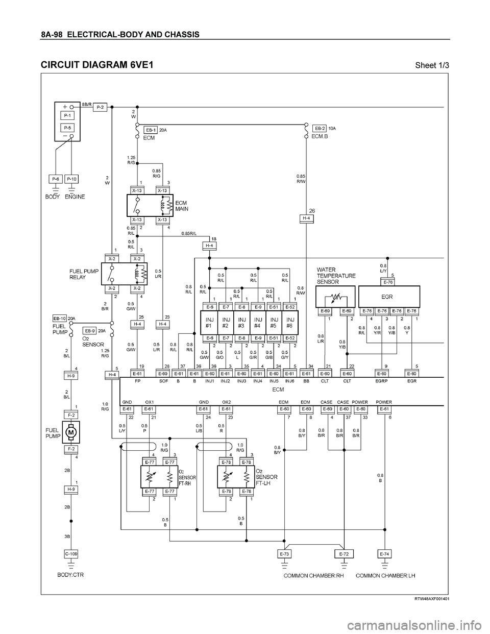 ISUZU TF SERIES 2004  Workshop Manual 8A-98  ELECTRICAL-BODY AND CHASSIS 
 
CIRCUIT DIAGRAM 6VE1 Sheet 1/3 
  
 
 
 RTW48AXF001401  