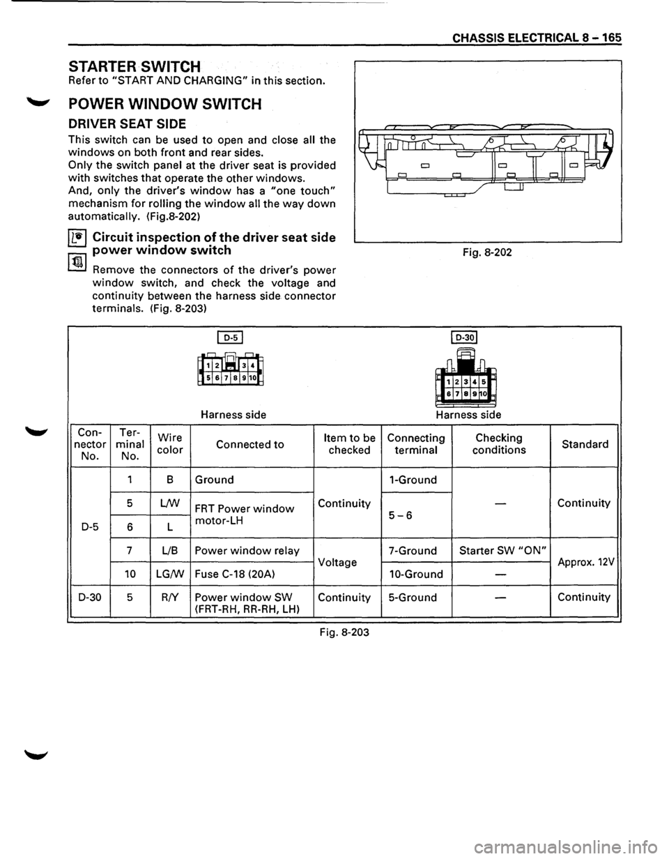 ISUZU TROOPER 1995 Workshop Manual STARTER SWITCH
Refer to "START AND CHARGING" in this section .
........,. POWER WINDOW SWITCH
DRIVER SEAT SIDE
This switch can be used to open and close all the
windows on both front and rea ISUZU TROOPER 1995 Workshop Manual STARTER SWITCH
Refer to "START AND CHARGING" in this section .
........,. POWER WINDOW SWITCH
DRIVER SEAT SIDE
This switch can be used to open and close all the
windows on both front and rea