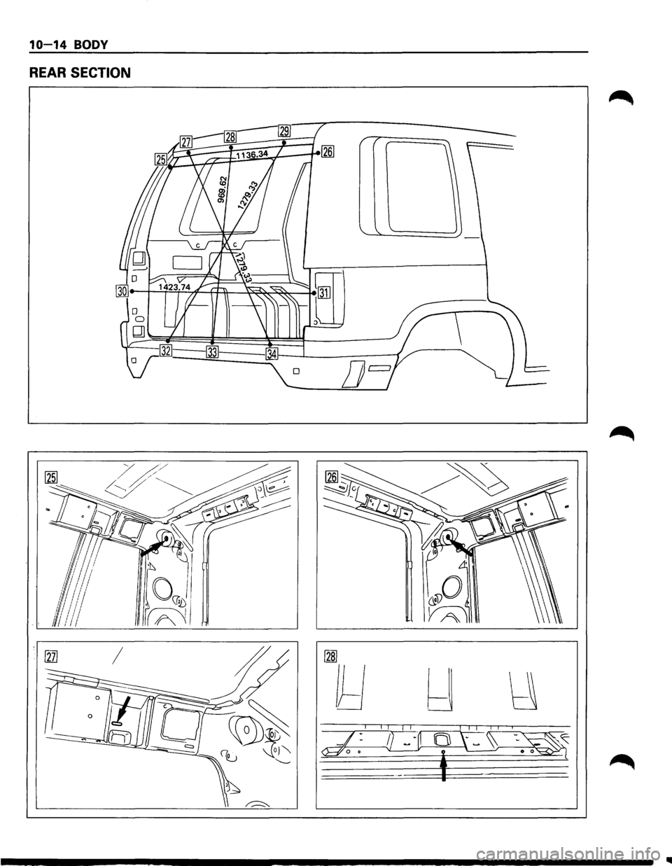 ISUZU TROOPER 1995  Workshop Manual 10-14 BODY 
REAR SECTION 
·. rnJ I 
;;( 0 OlE§\~ 
Oo -f .. oo 
----------~--------------------------------------.  