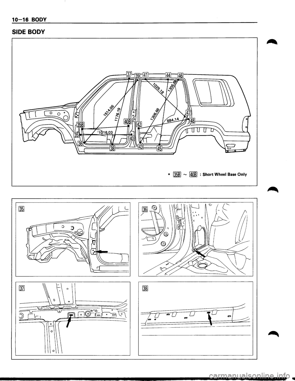ISUZU TROOPER 1995  Workshop Manual 10-16 BODY 
SIDE BODY 
* I35BI """ 14081 : Short Wheel Base Only  