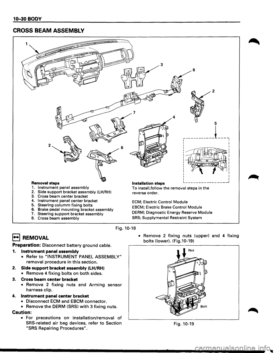 ISUZU TROOPER 1995  Workshop Manual 10-30 BODY 
CROSS BEAM ASSEMBLY 
2 6 
Removal steps 1. Instrument  panel assembly 2. Side support  bracket assembly (LH/RH) 
3. Cross beam  center  bracket 4. Instrument  panel center bracket 5. Steer