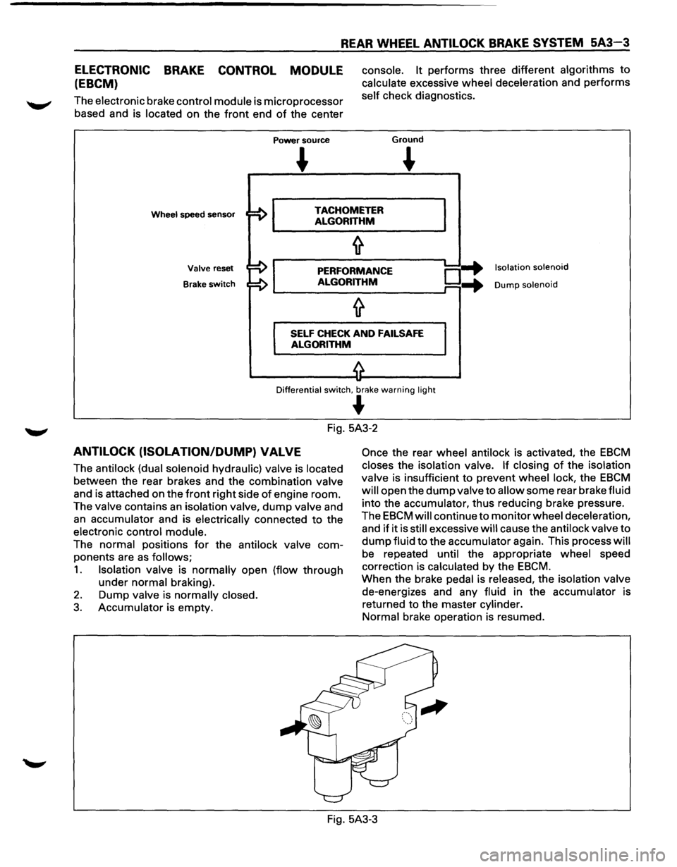 ISUZU TROOPER 1995 Workshop Manual REAR WHEEL ANTILOCK BRAKE SYSTEM 5A3-3
ELECTRONIC BRAKE CONTROL MODULE
(EBCM)
The electronic brake control module is microprocessor
based and is located on the
front end of the center
Pow ISUZU TROOPER 1995 Workshop Manual REAR WHEEL ANTILOCK BRAKE SYSTEM 5A3-3
ELECTRONIC BRAKE CONTROL MODULE
(EBCM)
The electronic brake control module is microprocessor
based and is located on the
front end of the center
Pow