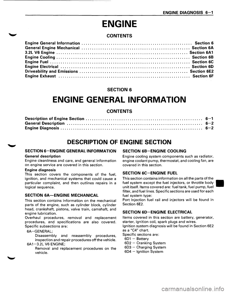 ISUZU TROOPER 1995 Workshop Manual ENGINE DIAGNOSIS S-1
ENGINE
CONTENTS
Engine General Information . . . . . . . . . . . . . . . . . . . . . . . . . . . . . . . . . . . . . . . . . . . . . . . . . . . . . Section S
General
Engi ISUZU TROOPER 1995 Workshop Manual ENGINE DIAGNOSIS S-1
ENGINE
CONTENTS
Engine General Information . . . . . . . . . . . . . . . . . . . . . . . . . . . . . . . . . . . . . . . . . . . . . . . . . . . . . Section S
General
Engi