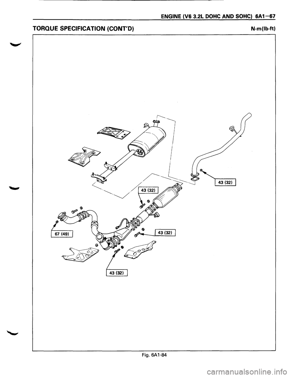 ISUZU TROOPER 1995  Workshop Manual ENGINE (V6 3.2L DOHC AND SOHC) 6A1-67 
TORQUE  SPECIFICATION (CONTD) N·m(lb·ft) 
Fig. 6A1-84  